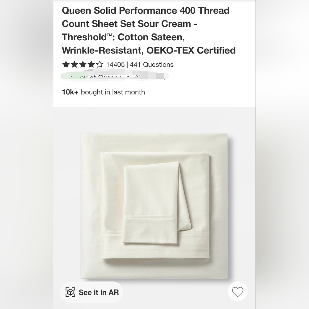 Queen solid performance sheet set-sour cream - Picture 2 of 4
